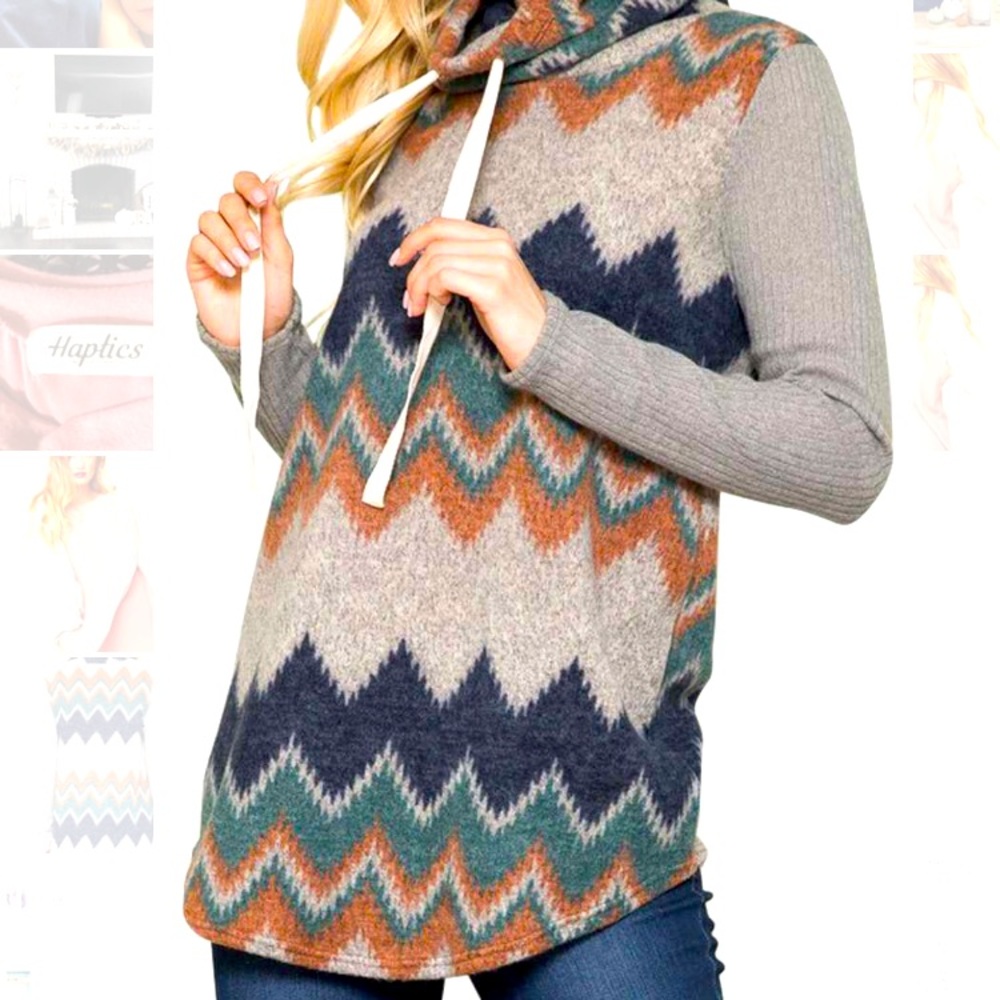 New! Aztec Cowl Neck Sweater